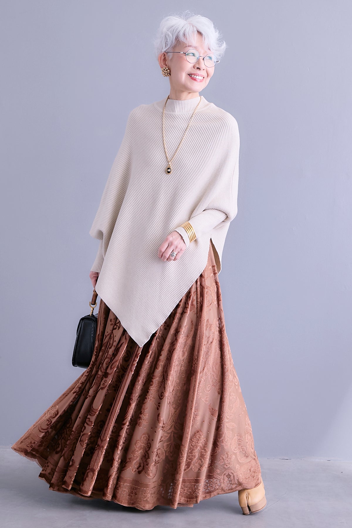 SET】アシンメトリーオーバーニット+フロッキージャガードチュール