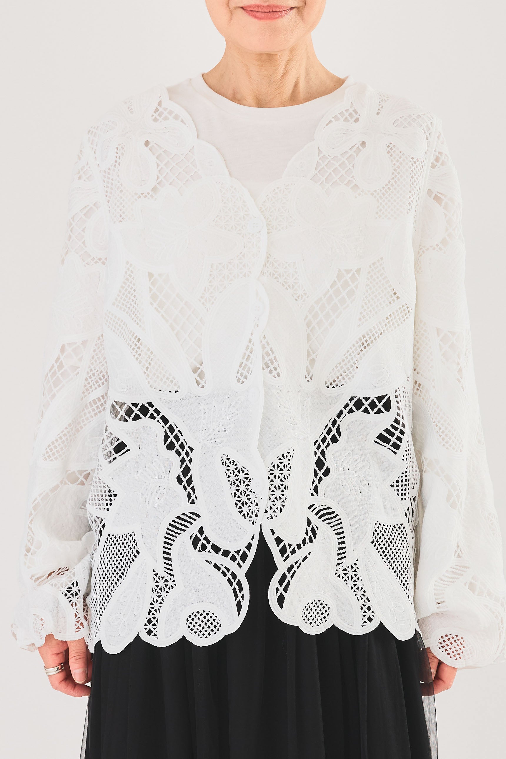 即納】フローラルカットワークレースカーディガン – AIJAN