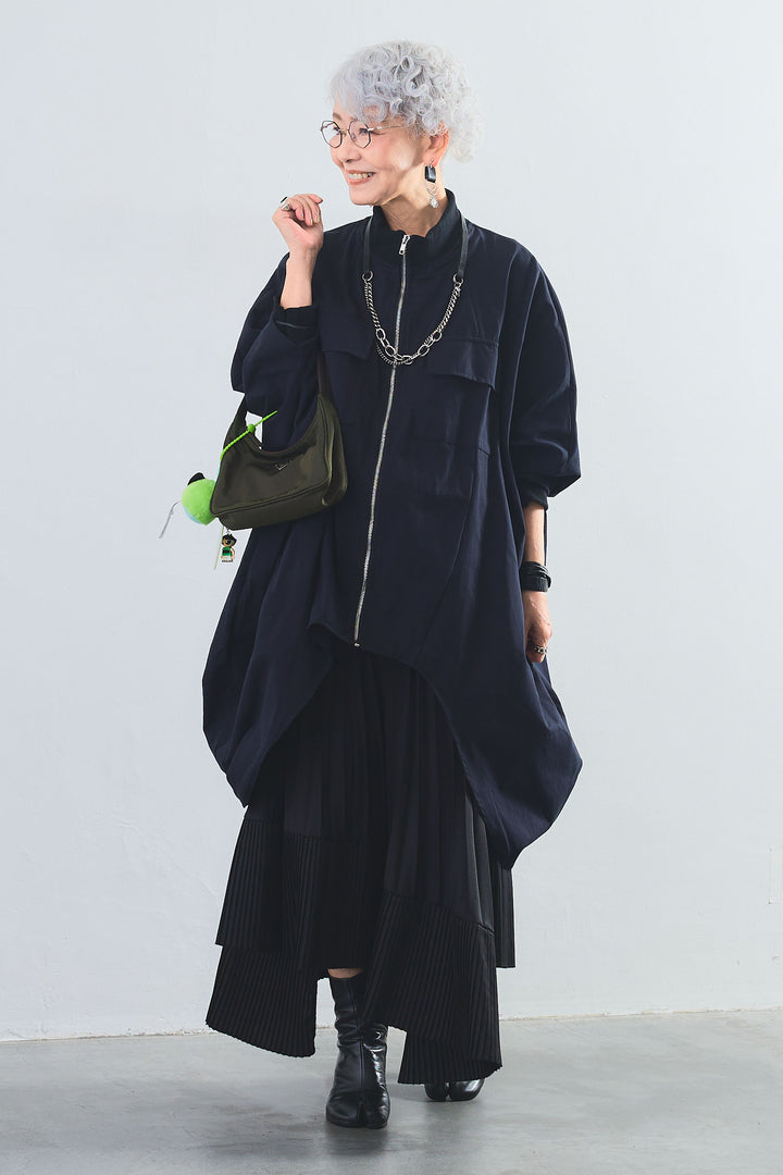 【SET】バックロングドルマンブルゾン+アシンメトリープリーツスカート(2set)