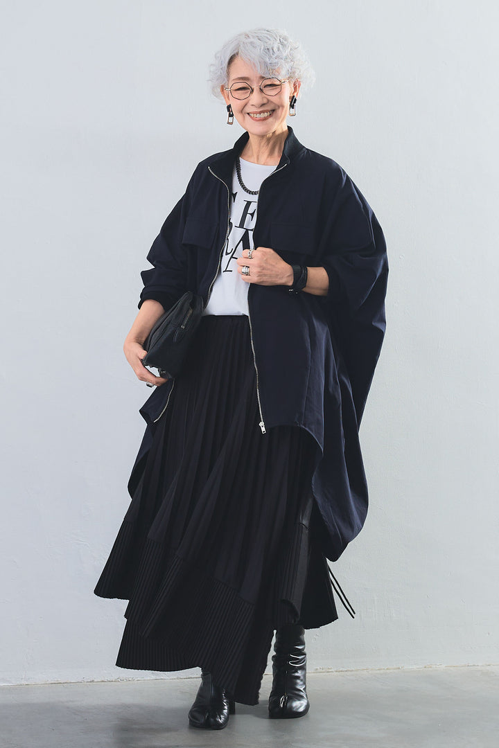 【SET】"CREAT"オーバースリットT+バックロングドルマンブルゾン+アシンメトリープリーツスカート(3set)