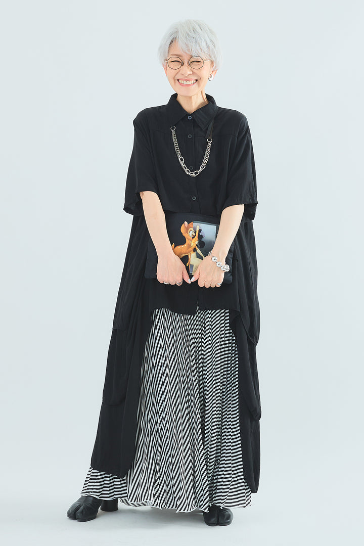 【SET】ティアードバックロングシャツ+サマーストライプロングスカート(2set)