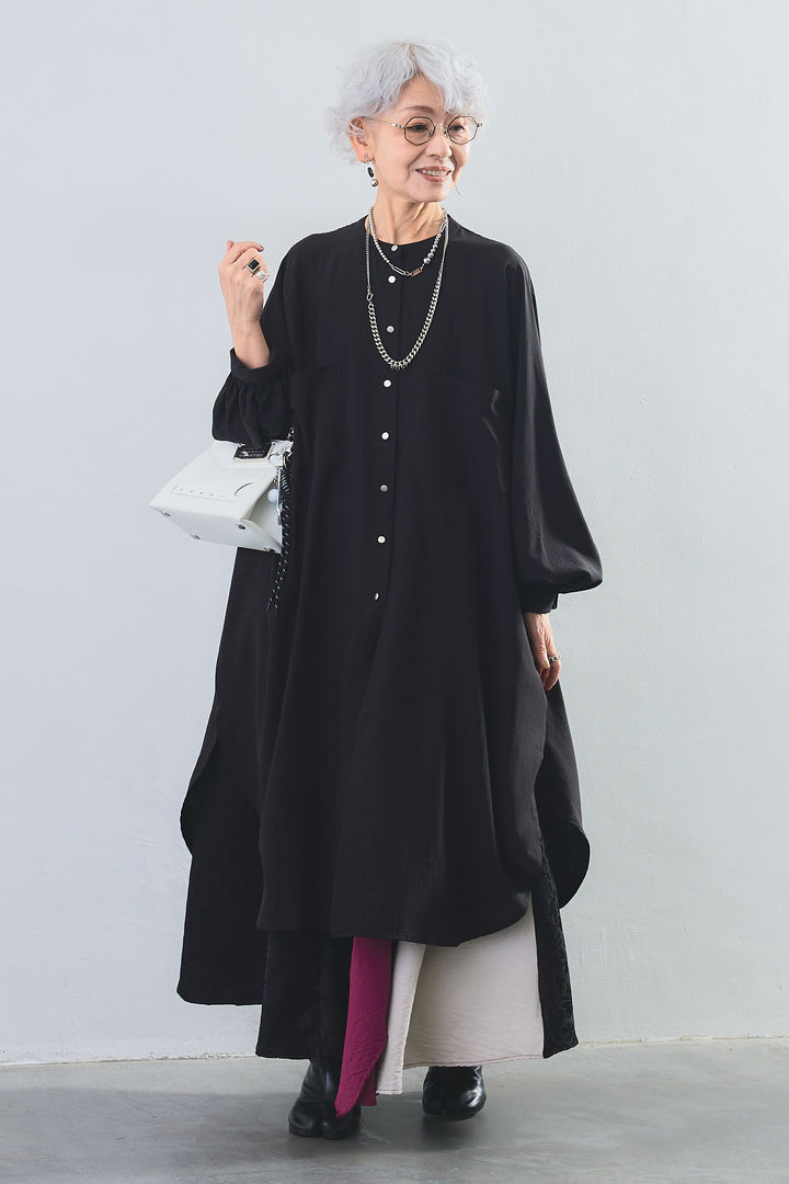【SET】フロントスリットルーズロングシャツ+ジャガードアシンメトリーカラースカート(2set)