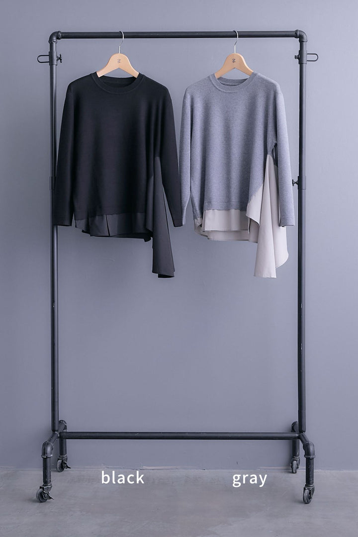 【SET】アシンメトリードレープレイヤードニット+アシンメトリープリーツスカート(2set)