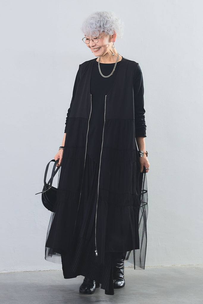 【aya様】Burtess Style セット SET】アシンメトリーロンT+ティアードチュールZIPデザインベスト