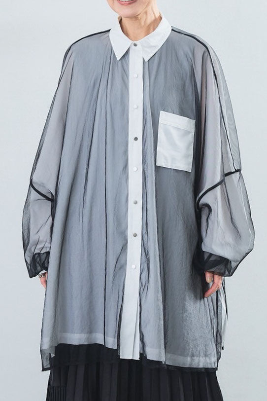 【SET】オーバーチュールレイヤードロングシャツ+アシンメトリープリーツスカート(2set)