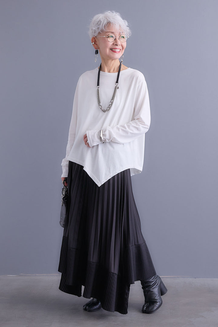 【SET】アシンメトリーロンT+アシンメトリープリーツスカート(2set)