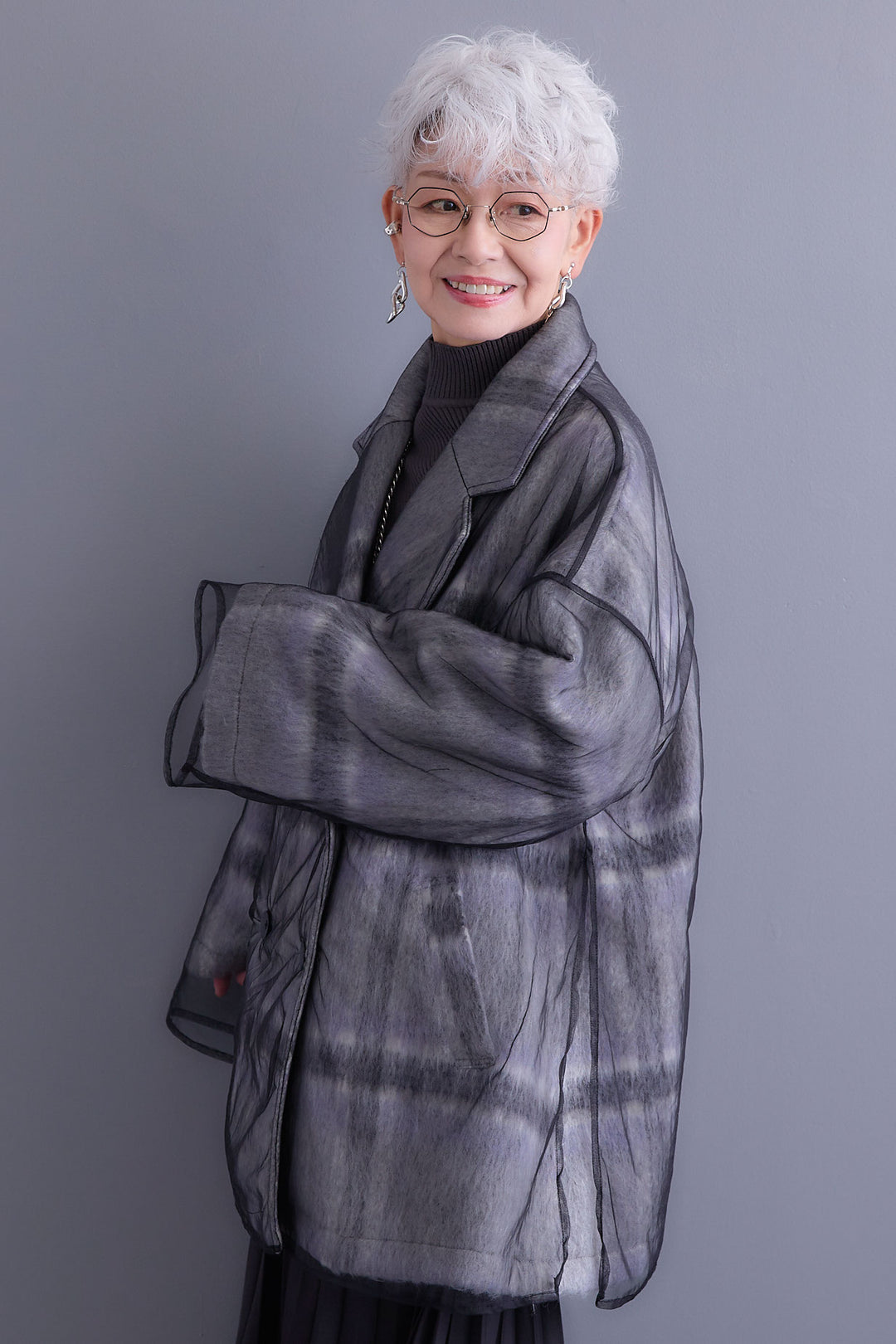 【予約】チュールレイヤードシャギーチェックコート