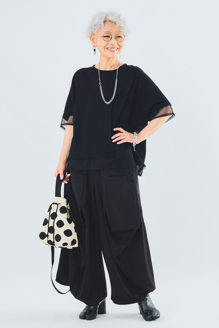 【SET】メッシュドッキングアシンメトリーT+カーゴポケットワイドサルエルパンツ(2set)