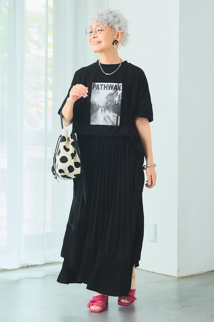 【SET】PATHWAYPhotoオーバースリットT+アシンメトリーラッフルプリーツスカート(2set)