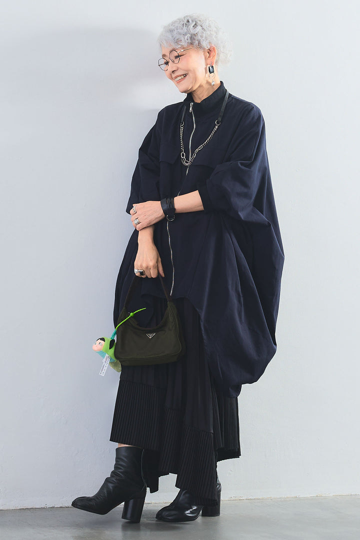 【SET】バックロングドルマンブルゾン+アシンメトリープリーツスカート(2set)