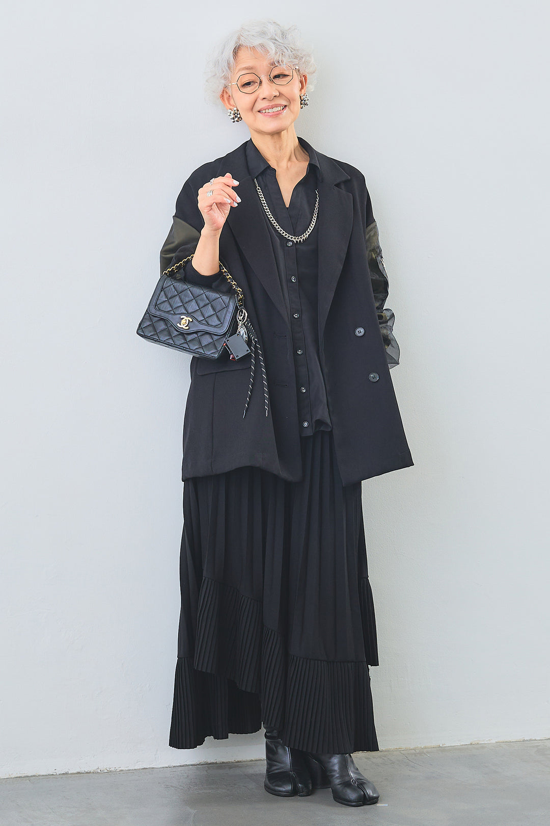 【SET】タックインデザインスキッパーシャツ+チュールレイヤードMA-1ジャケット+アシンメトリーラッフルプリーツスカート(3set)