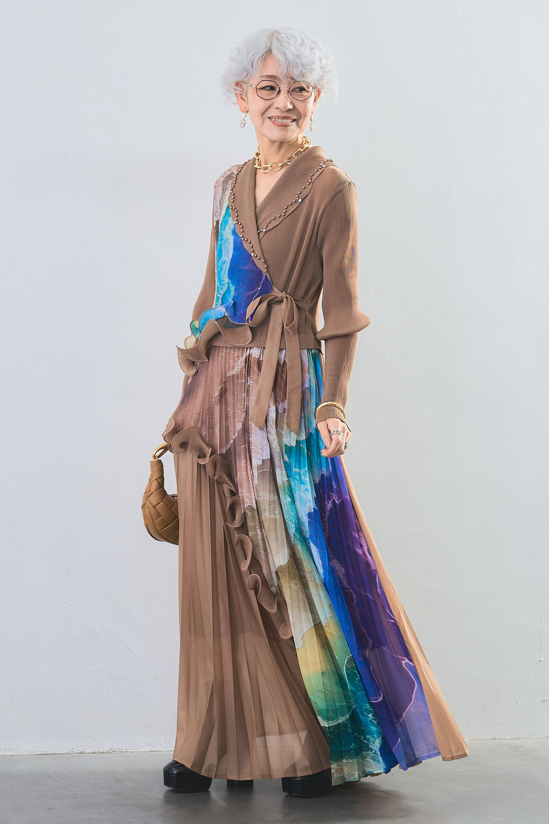 【予約】アシンメトリーラッフルプリーツラップワンピース