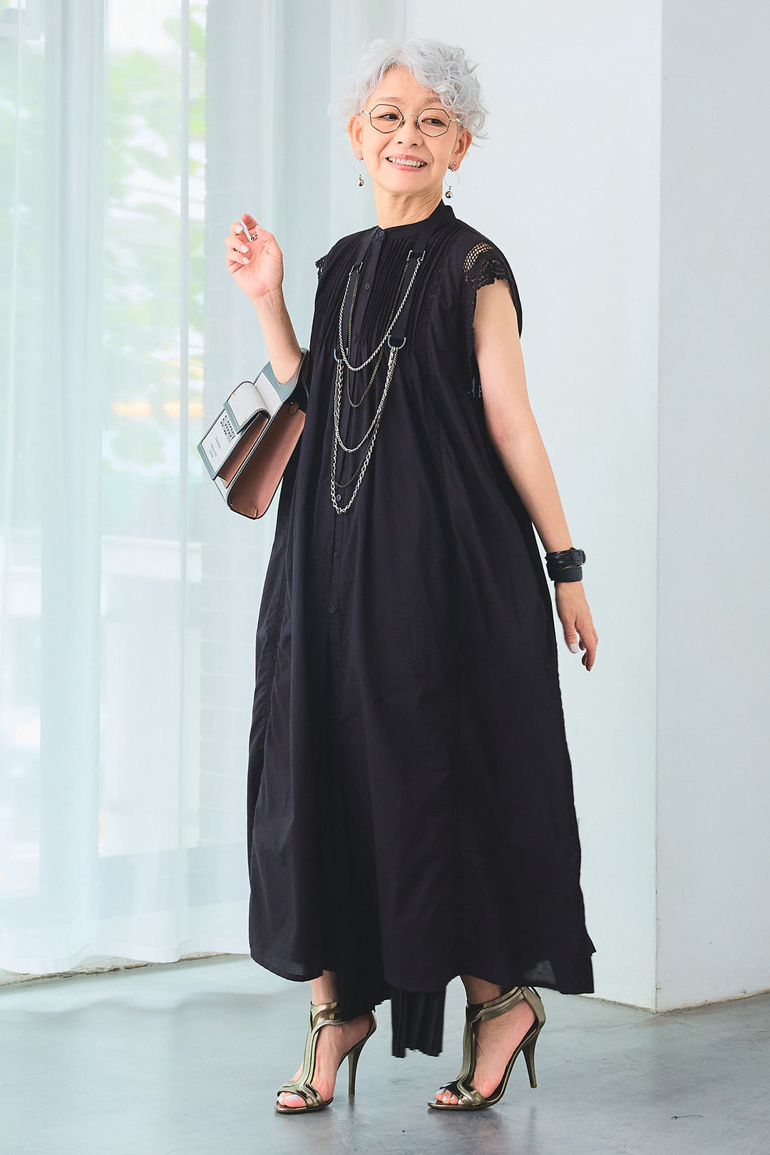 【SET】ショルダーレースピンタックシャツワンピース+アシンメトリーラッフルプリーツスカート(2set)