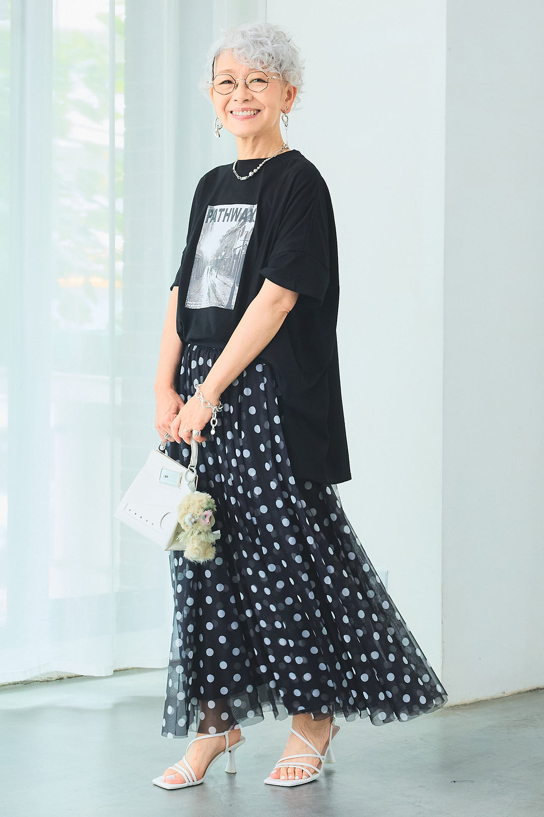 【SET】PATHWAYPhotoオーバースリットT+ドットチュールフレアスカート(2set)