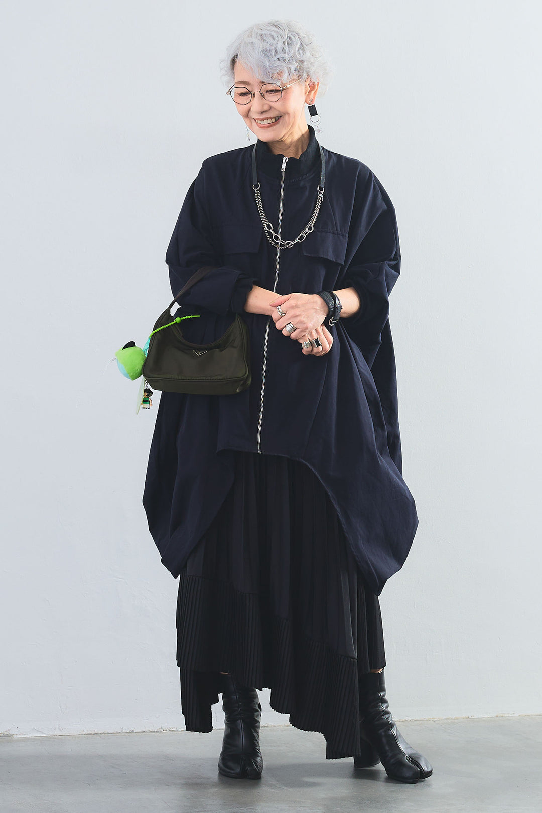 【SET】バックロングドルマンブルゾン+アシンメトリープリーツスカート(2set)