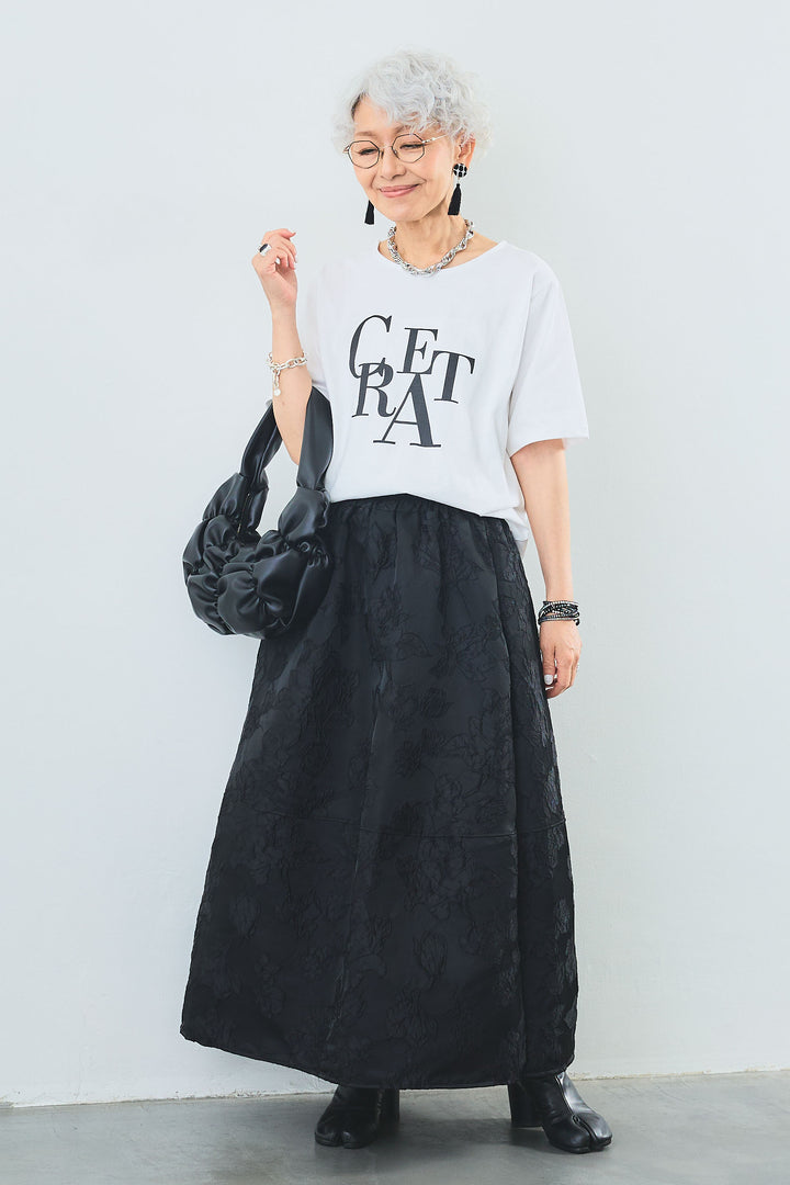 【SET】"CREAT"オーバースリットT+ジャガードフラワースカート(2set)