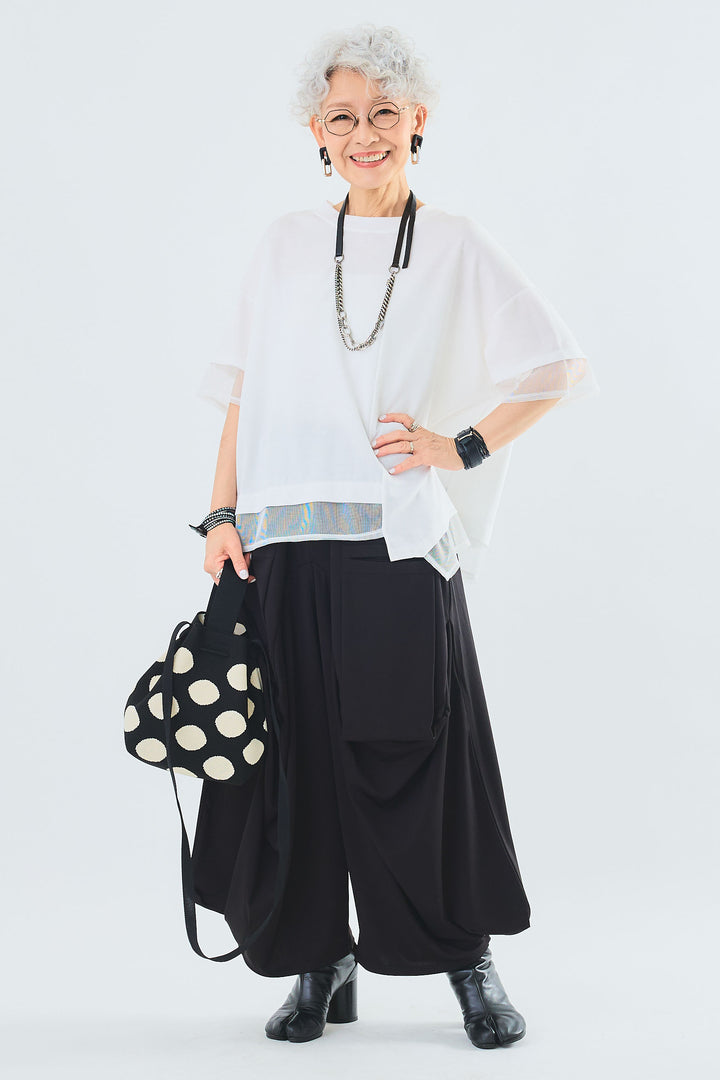 【SET】メッシュドッキングアシンメトリーT+カーゴポケットワイドサルエルパンツ(2set)