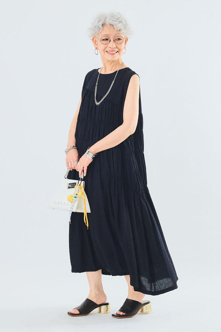 【予約】シャーリングアシンメトリーティアードワンピース