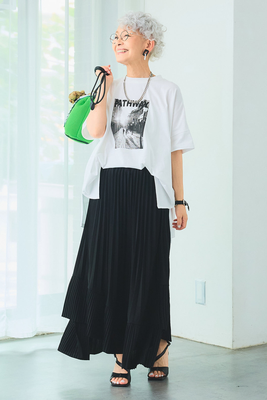 【SET】PATHWAYPhotoオーバースリットT+アシンメトリーラッフルプリーツスカート(2set)