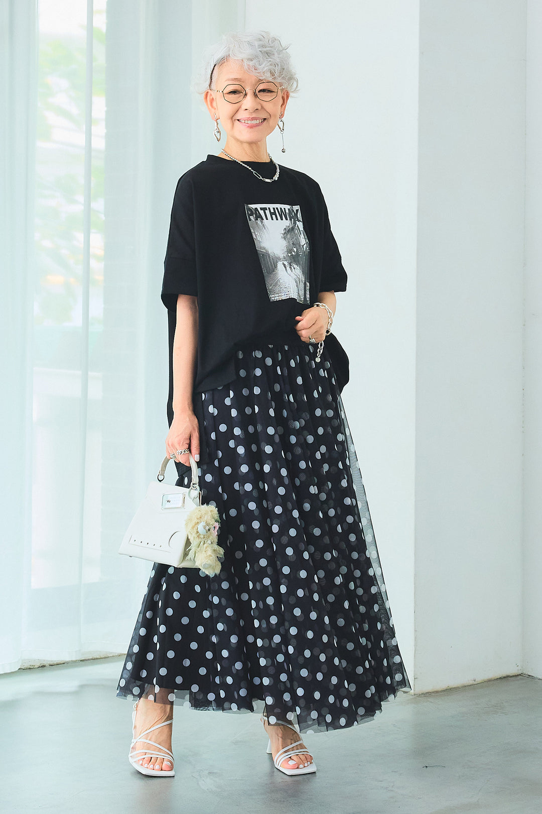 【SET】PATHWAYPhotoオーバースリットT+ドットチュールフレアスカート(2set)