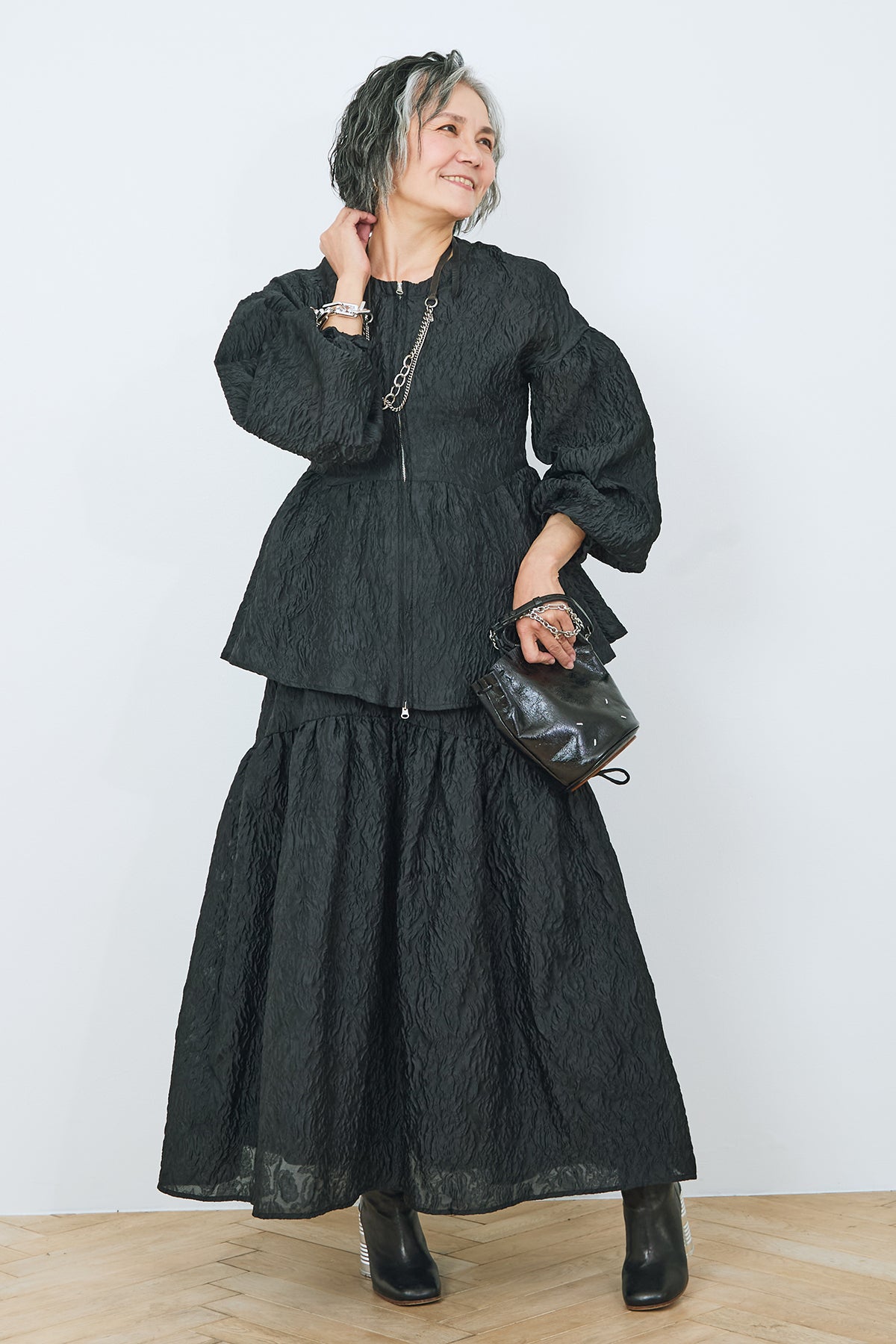 SET】シアージャガードダブルジップペプラムブラウス+シアージャガード