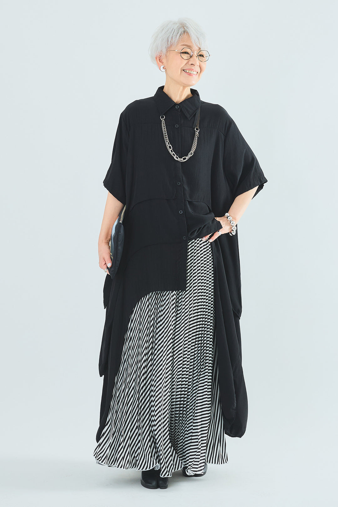 【SET】ティアードバックロングシャツ+サマーストライプロングスカート(2set)