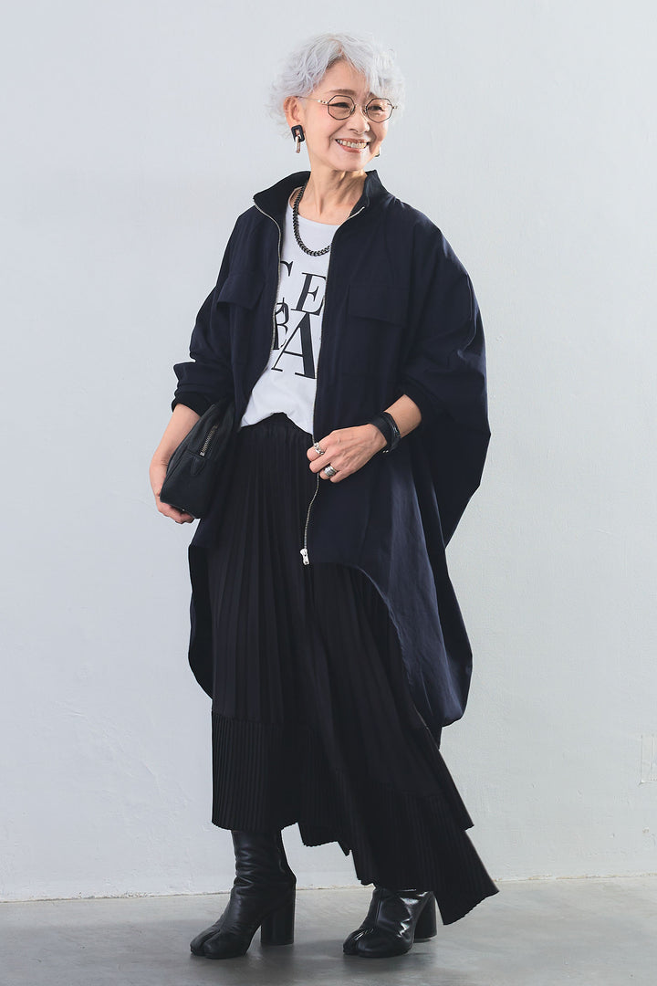 【SET】"CREAT"オーバースリットT+バックロングドルマンブルゾン+アシンメトリープリーツスカート(3set)