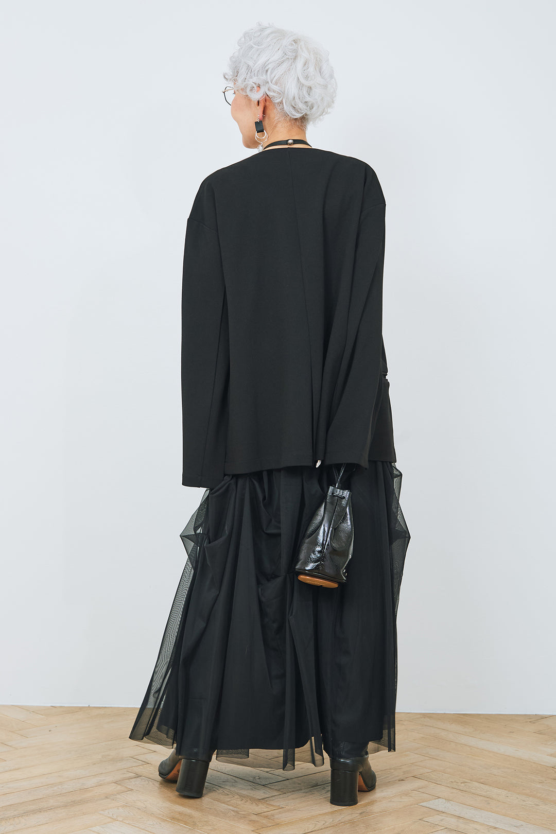 【SET】アシンメトリーロンT+袖2wayスリットノーカラージャケット+チュールタックギャザースカート(3set)