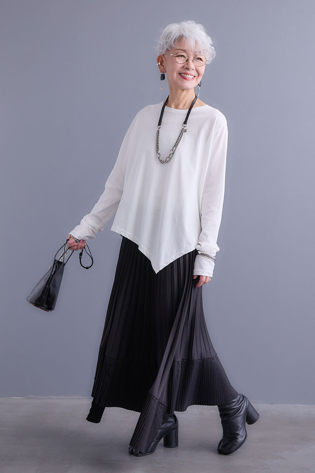 【SET】アシンメトリーロンT+アシンメトリープリーツスカート(2set)