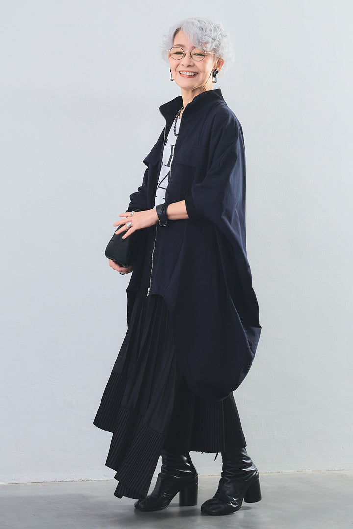 【SET】"CREAT"オーバースリットT+バックロングドルマンブルゾン+アシンメトリープリーツスカート(3set)