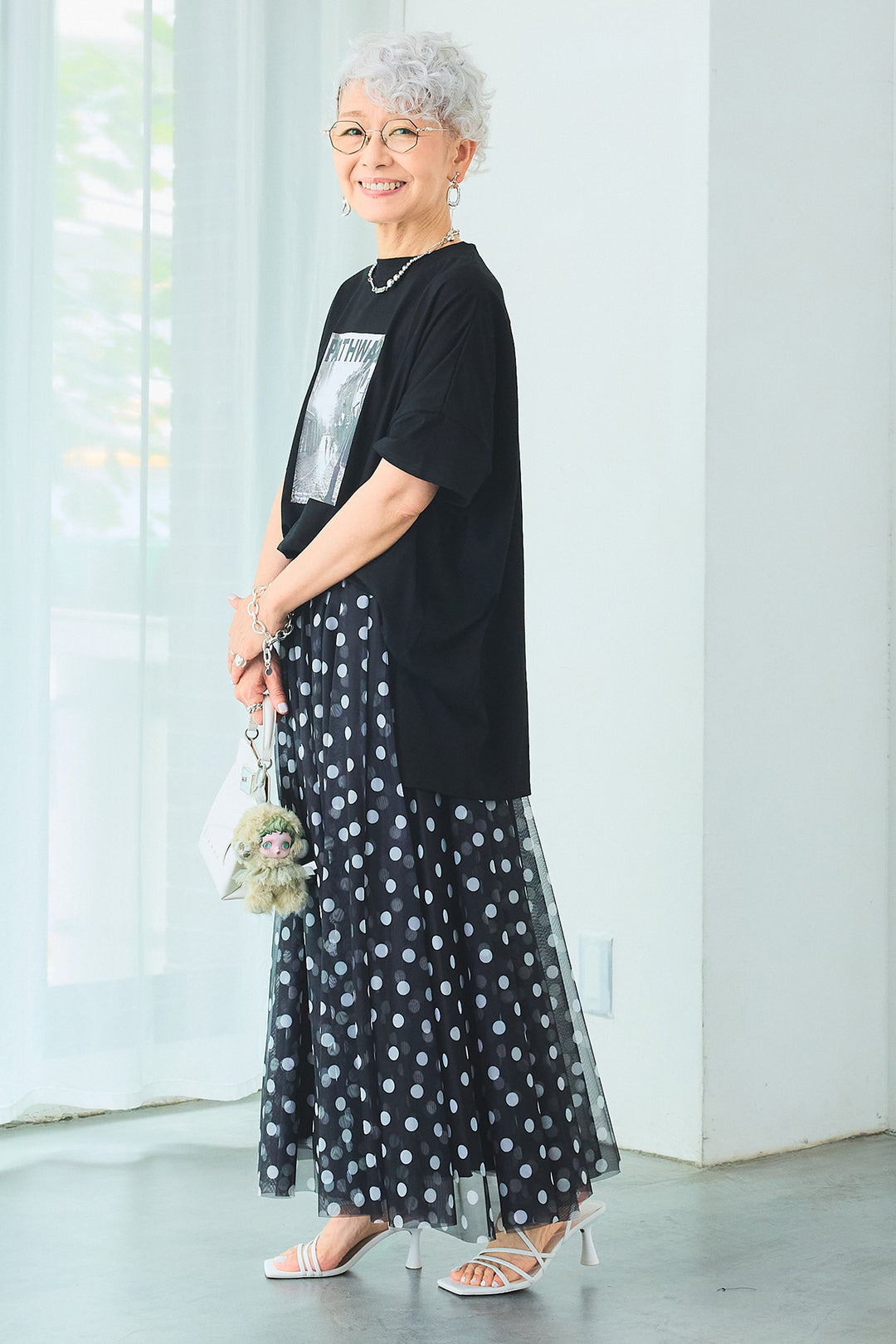 【SET】PATHWAYPhotoオーバースリットT+ドットチュールフレアスカート(2set)