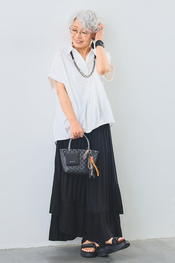 【SET】タックインデザインスキッパーシャツ+アシンメトリーラッフルプリーツスカート(2set)