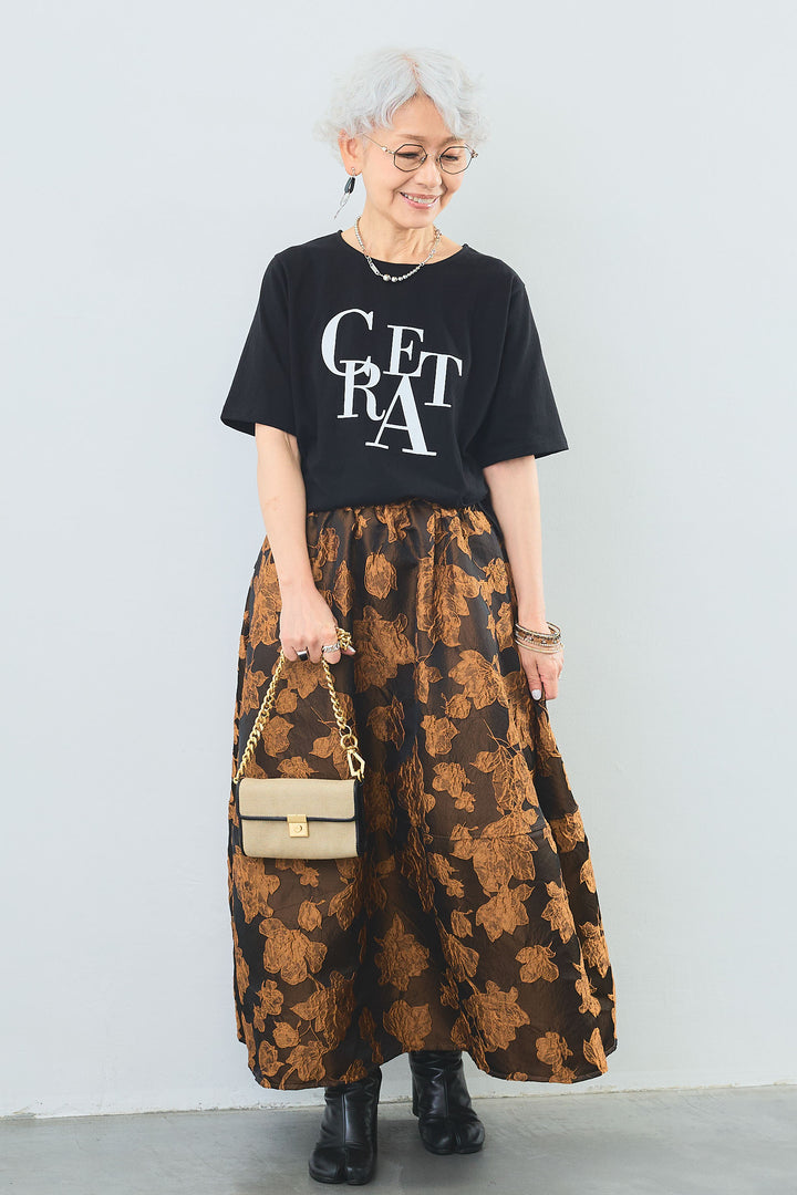 【SET】"CREAT"オーバースリットT+ジャガードフラワースカート(2set)