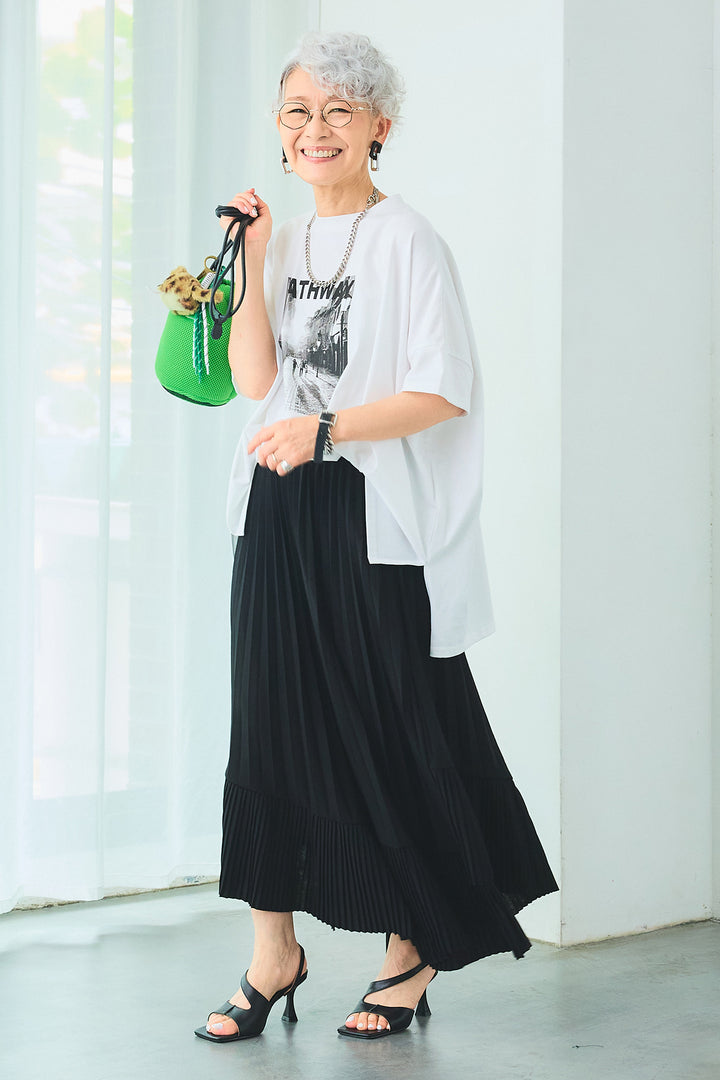【SET】PATHWAYPhotoオーバースリットT+アシンメトリーラッフルプリーツスカート(2set)