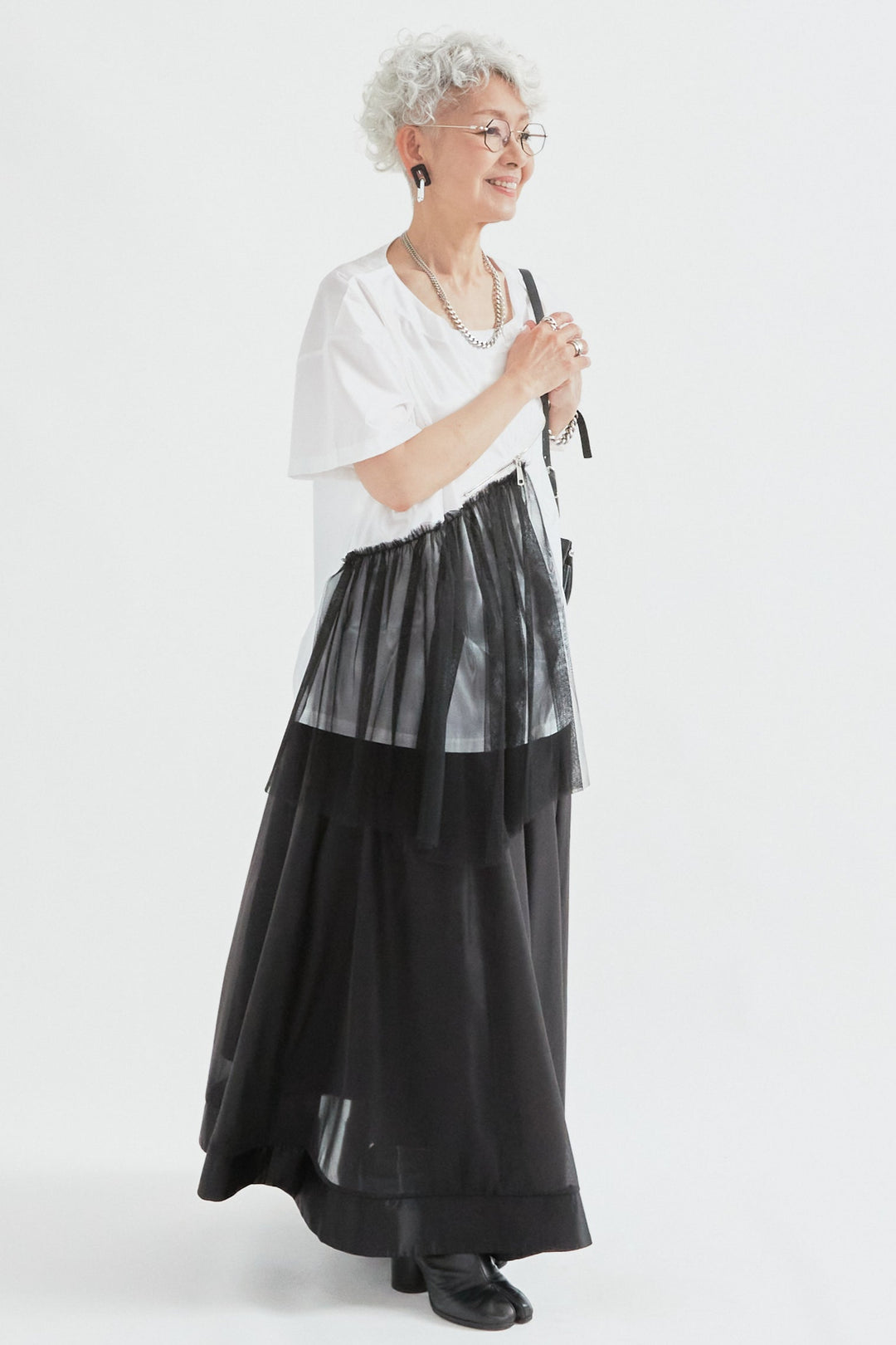 【予約】ZIPアシンメトリーチュールトップス