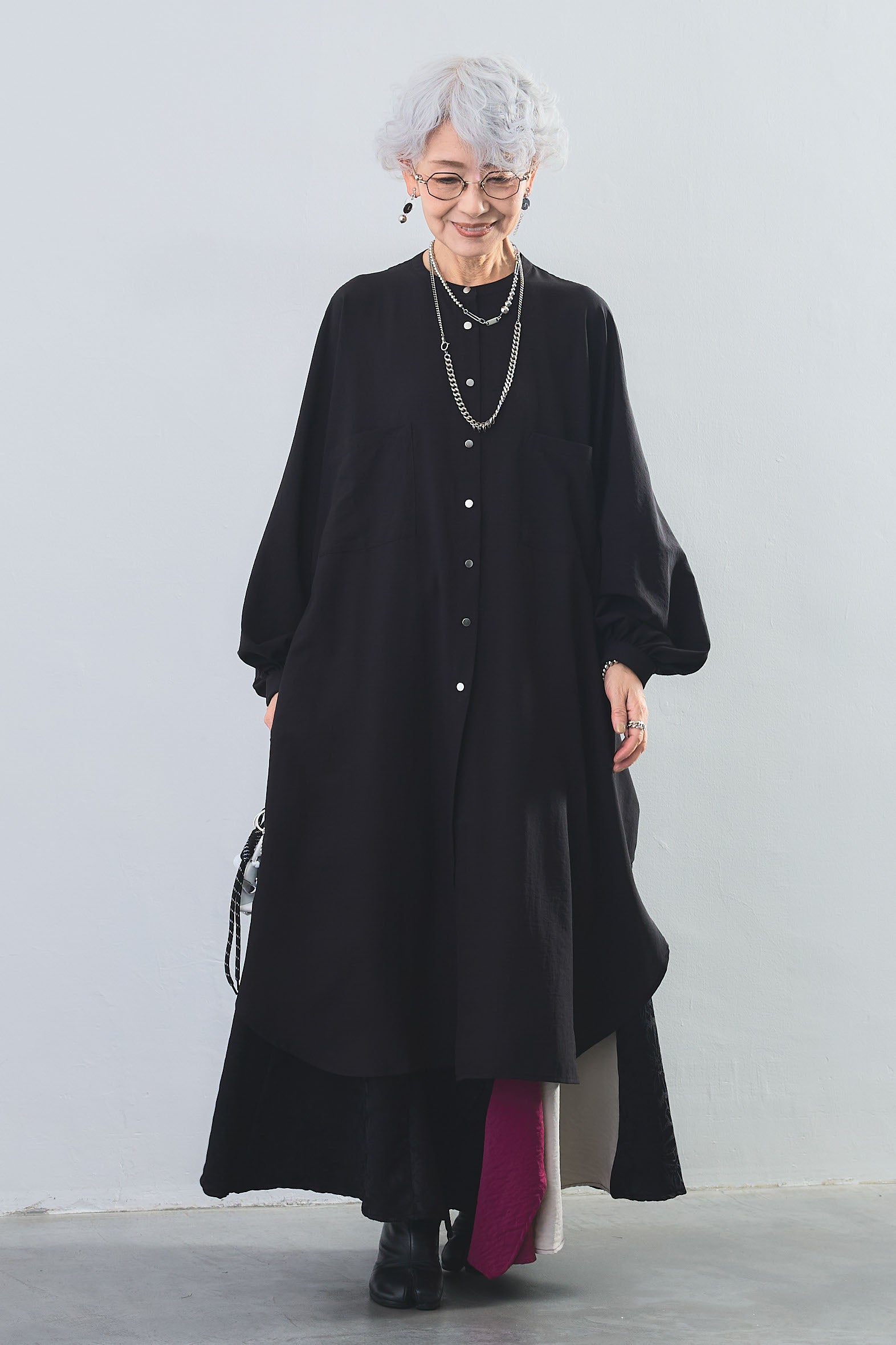 ◎新品未使用◎Age シアージャガードロングジャケット SET】フロントスリットルーズロングシャツ+ジャガード