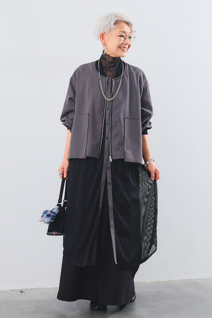 【予約】メッシュシャツレイヤードロングブルゾン