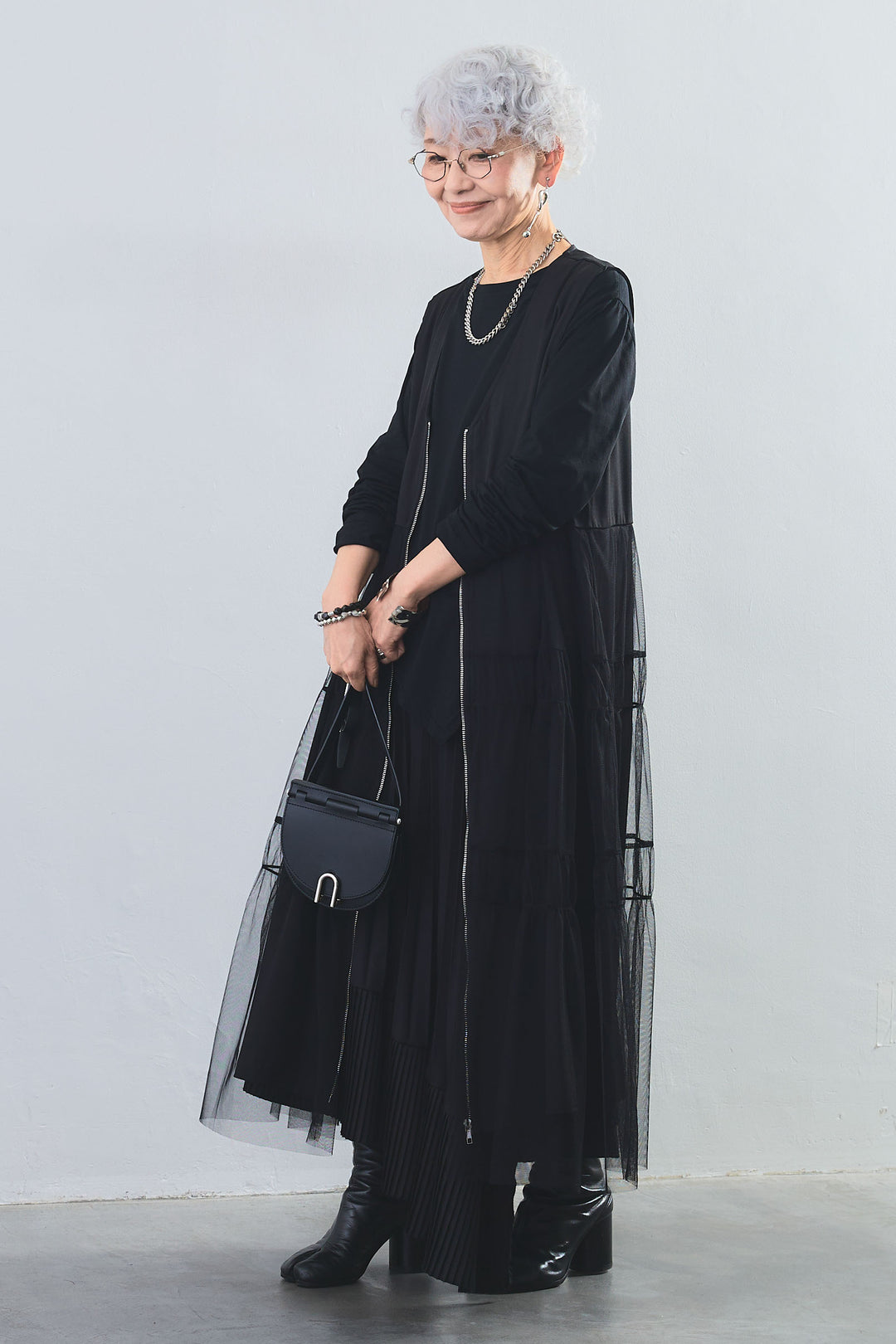 【SET】アシンメトリーロンT+ティアードチュールZIPデザインベストワンピース+アシンメトリープリーツスカート(3set)