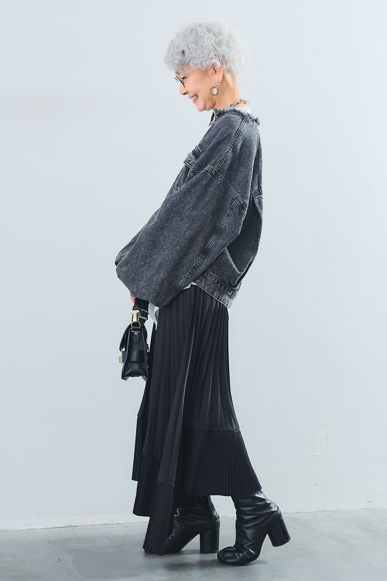 SET】アシンメトリーロンT+ボリュームスリーブノーカラーデニム SET】アシンメトリーロンT+ボリュームスリーブノーカラーデニム