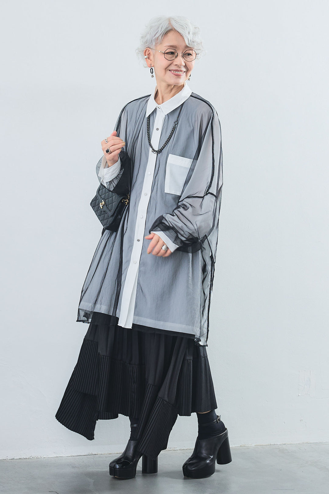 【SET】オーバーチュールレイヤードロングシャツ+アシンメトリープリーツスカート(2set)