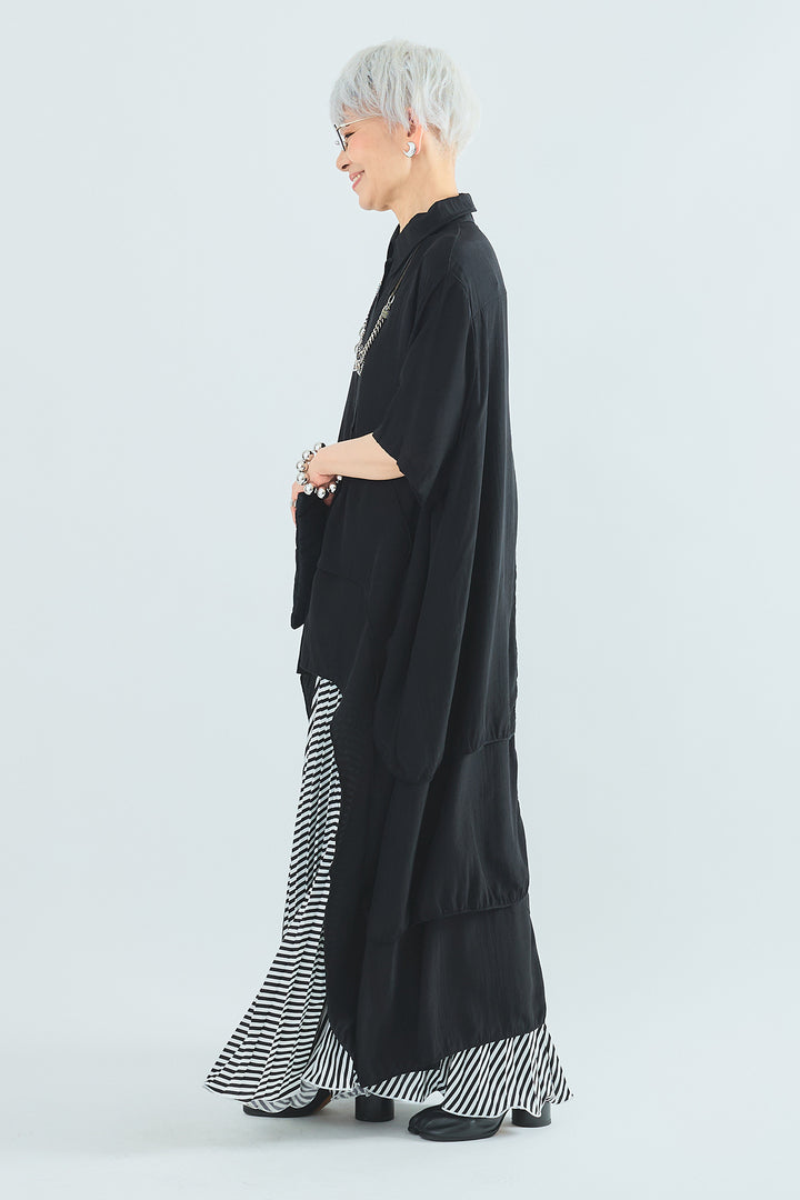 【SET】ティアードバックロングシャツ+サマーストライプロングスカート(2set)