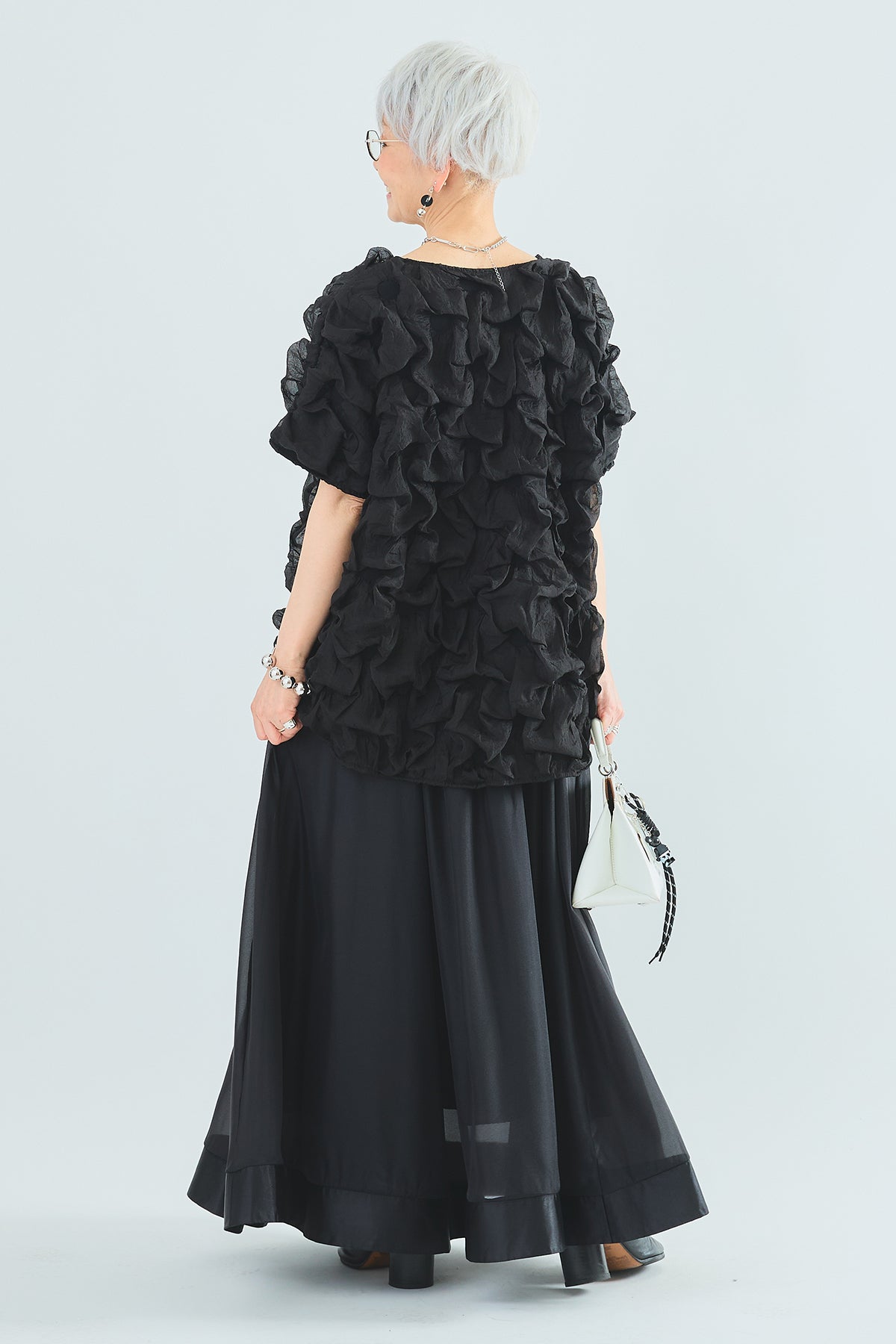 シャネル ブラック ボリューム フリンジ 裾 装飾 ロングスカート シャネル ブラック ボリューム フリンジ 裾 装飾 ロングスカート