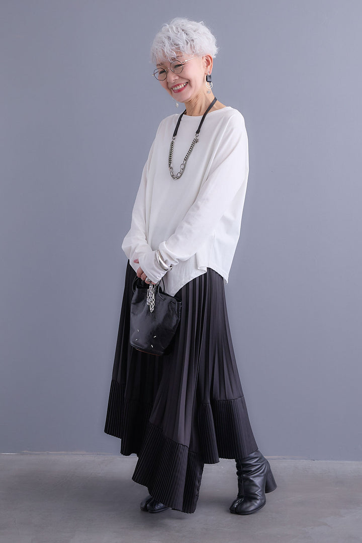 【SET】アシンメトリーロンT+アシンメトリープリーツスカート(2set)