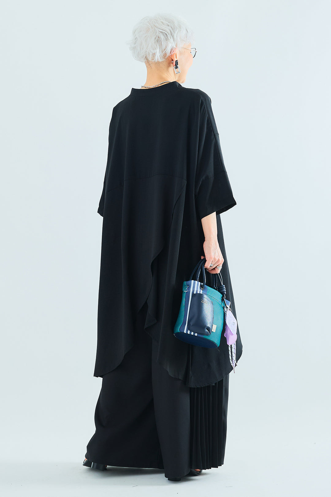 【SET】スキッパーアシンメトリーロングシャツ+サイドプリーツワイドパンツ(2set)