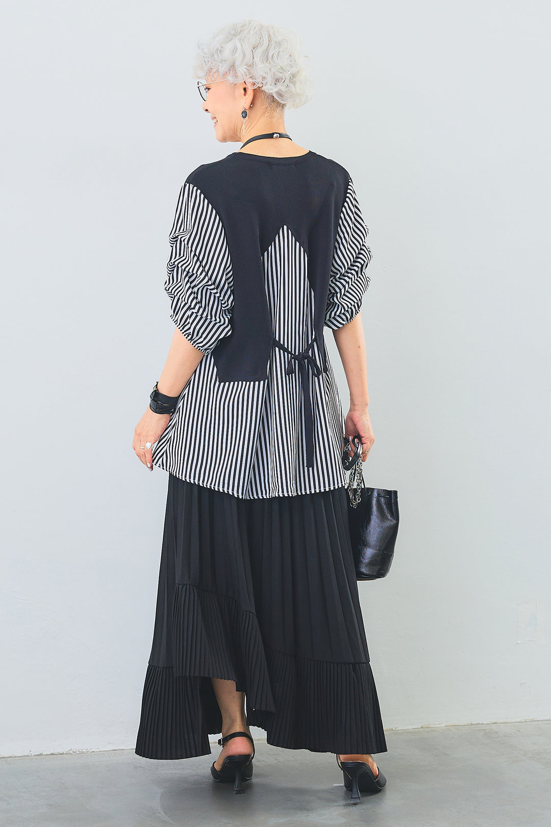 【SET】タックスリーブベストドッキングトップス+アシンメトリーラッフルプリーツスカート(2set)