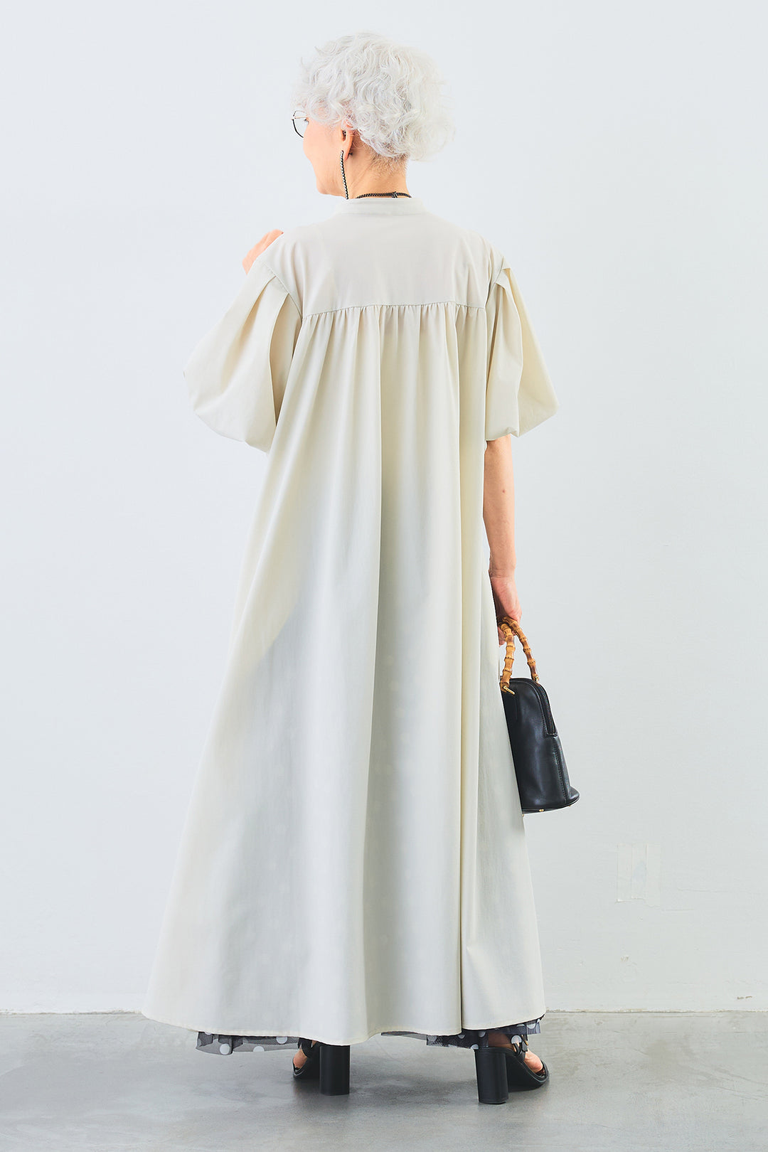 【SET】［接触冷感］バルーンスリーブシャツワンピース+ドットチュールフレアスカート(2set)