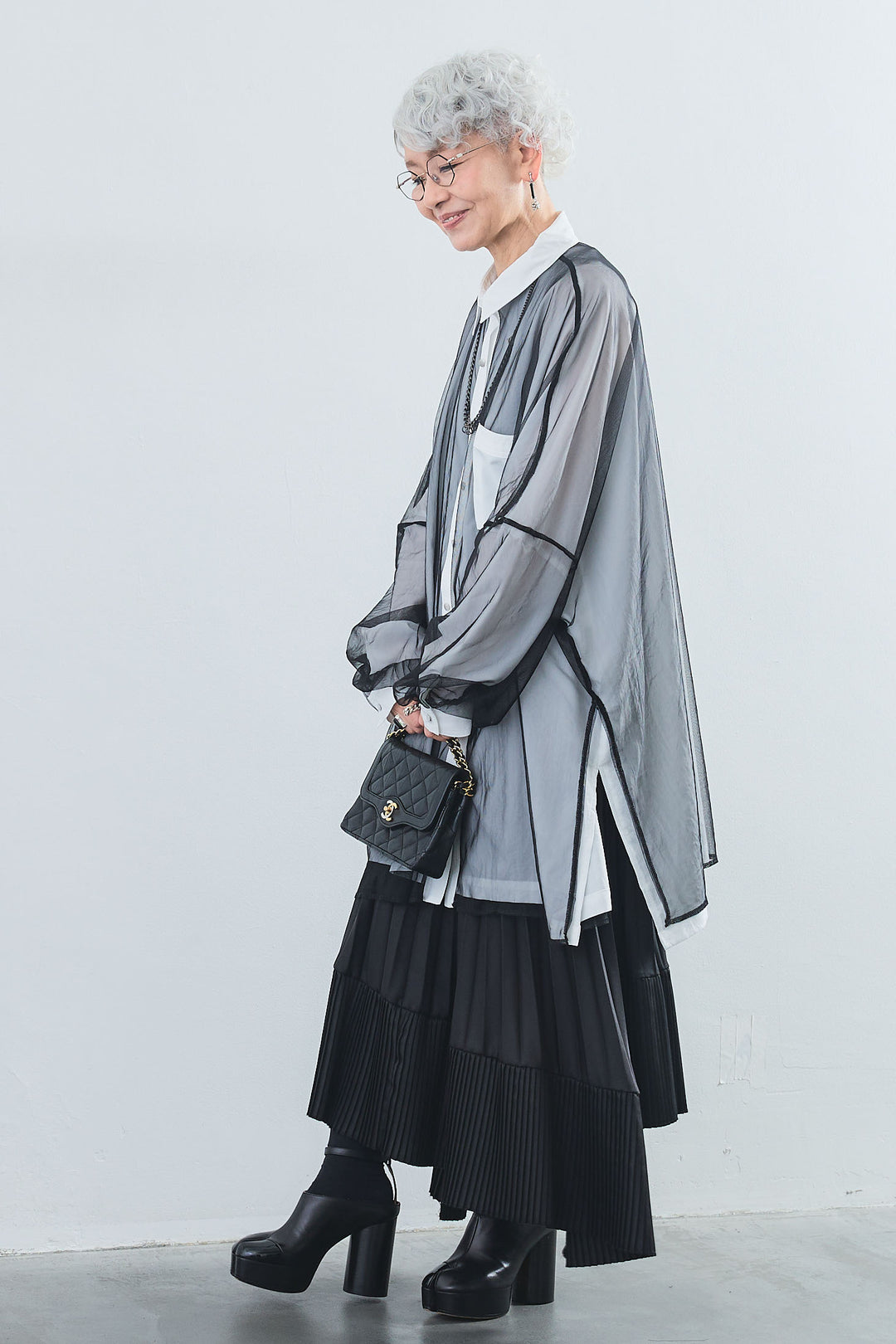 【SET】オーバーチュールレイヤードロングシャツ+アシンメトリープリーツスカート(2set)