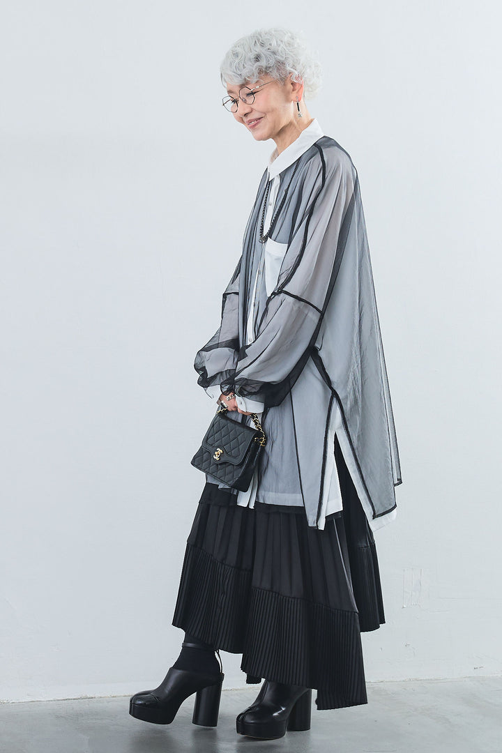 【SET】オーバーチュールレイヤードロングシャツ+アシンメトリープリーツスカート(2set)