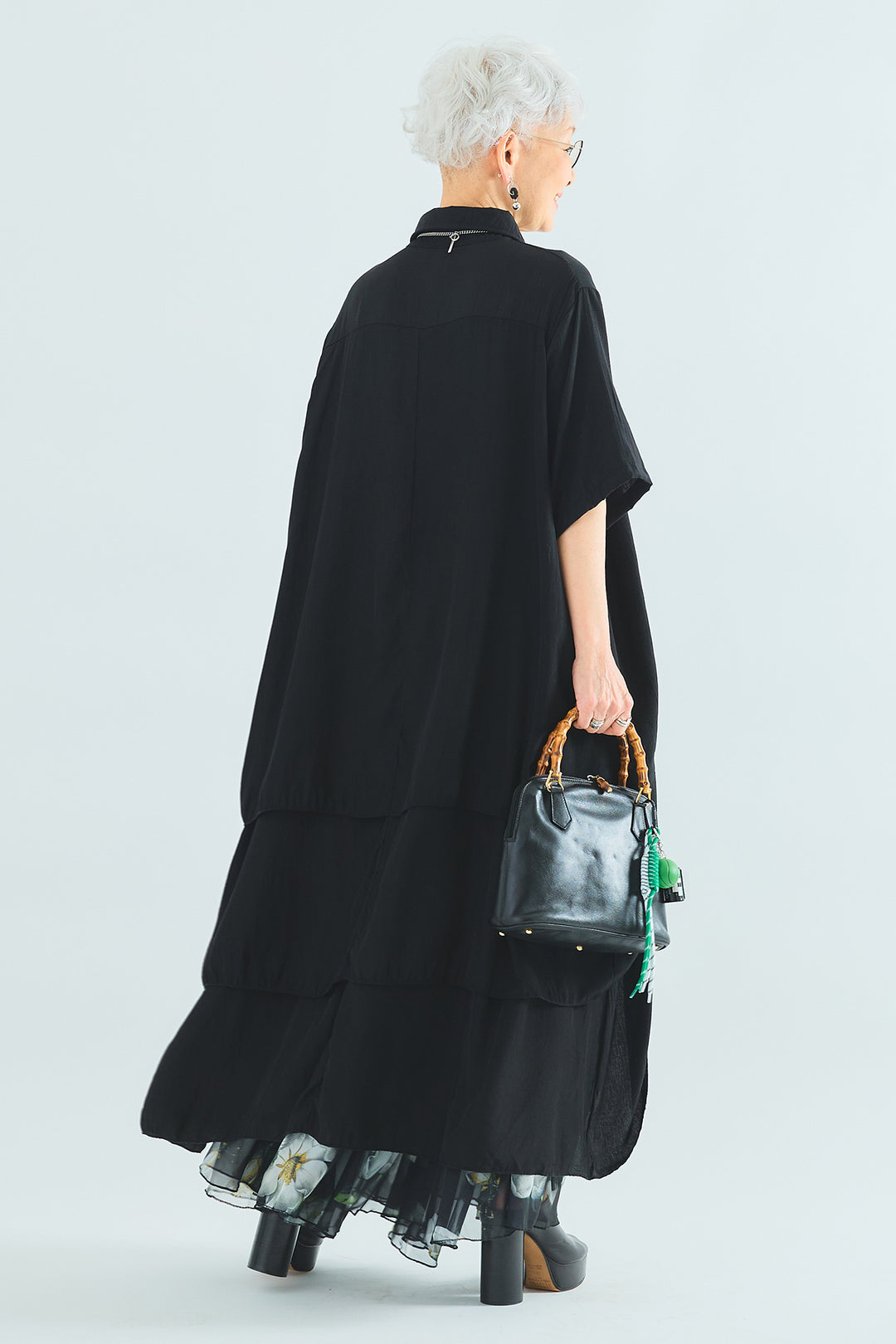 【SET】ティアードバックロングシャツ+ウォーターカラーシアーフラワースカート(2set)