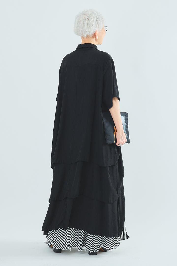 【SET】ティアードバックロングシャツ+サマーストライプロングスカート(2set)